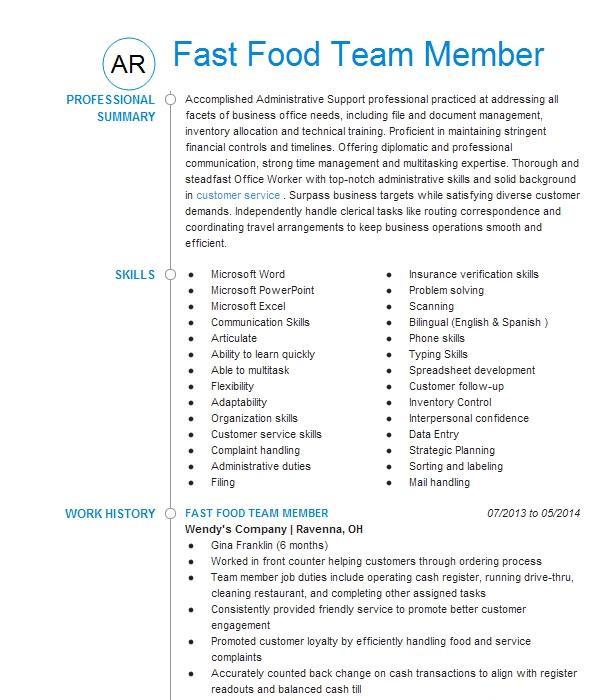 Fast Food Crew Member Resume Sample Fast Food Crew Member Resume Example Jack In the Box