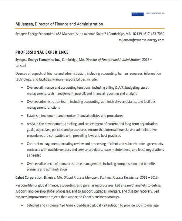 Finance and Administration Manager Resume Sample 40 Basic Administration Resume Templates Pdf Doc