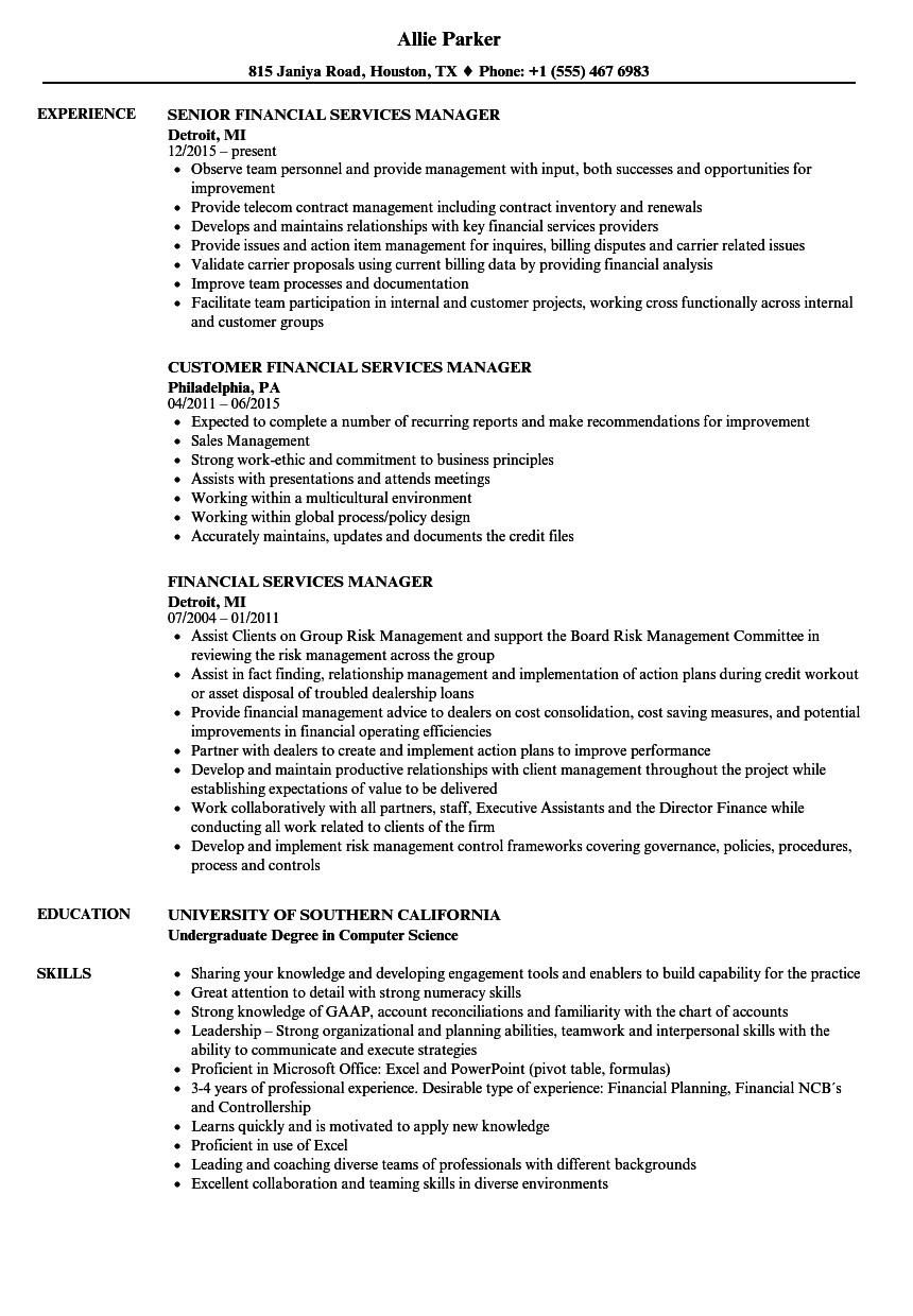 Financial Services Project Manager Resume Sample Resume for Financial Services Manager Financial Services