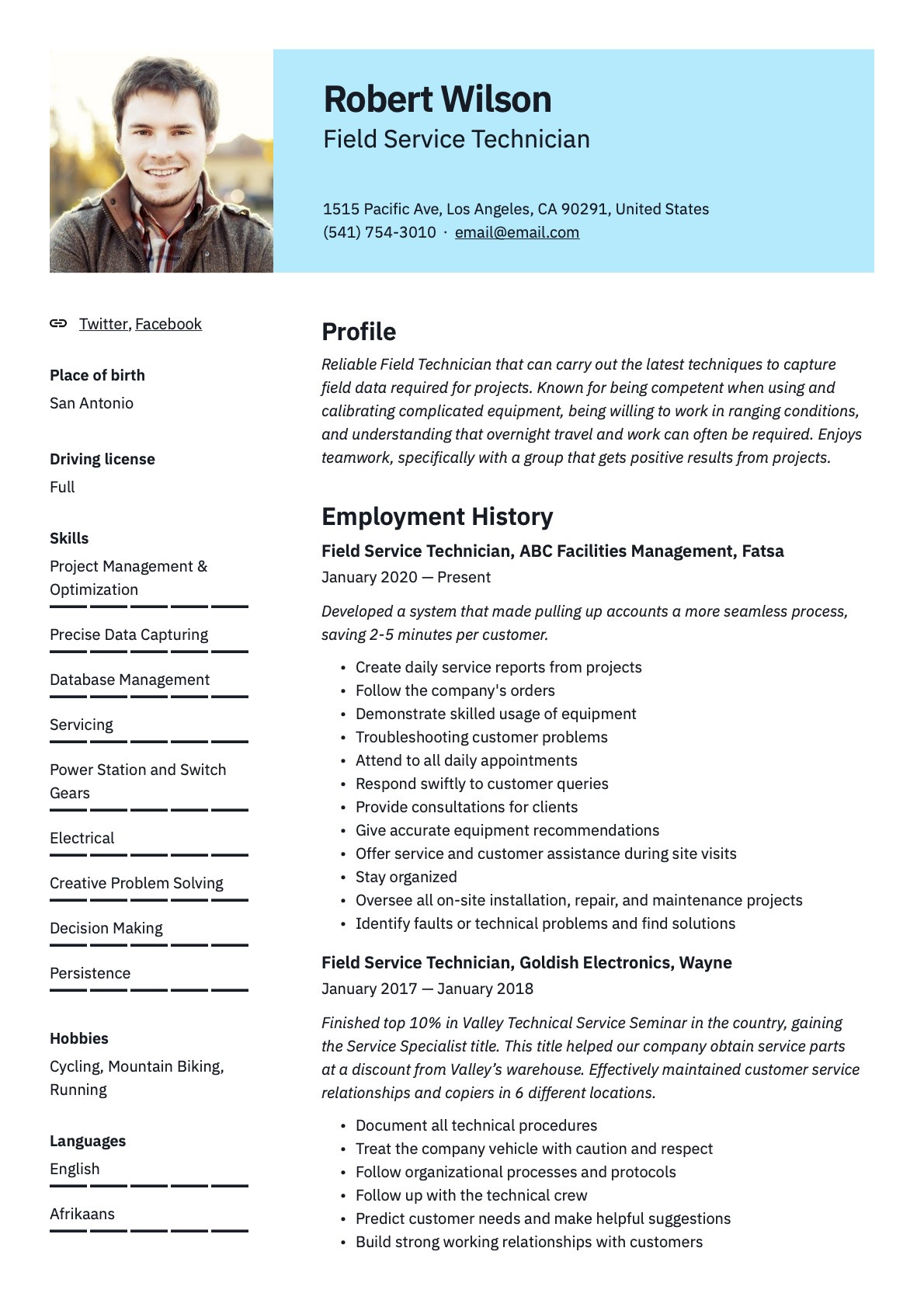 Fire and Gas Technician Resume Sample Field Service Technician Resume & Guide  20 Examples 2022