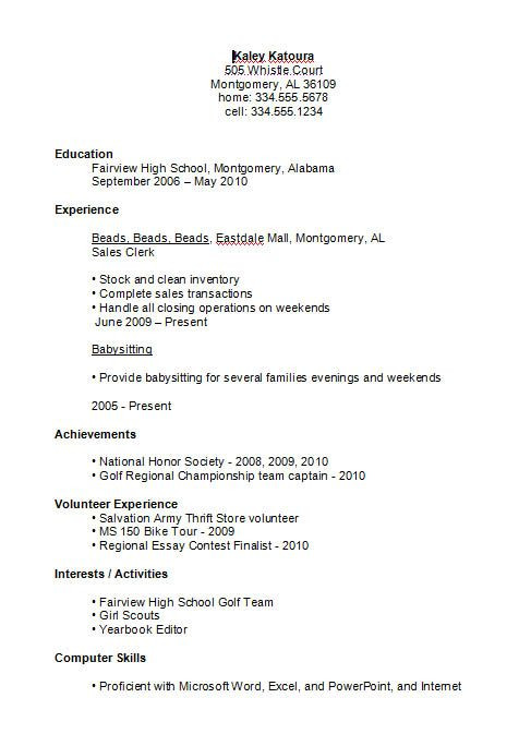 First Job High School Student Resume Sample High School Student Resume Example
