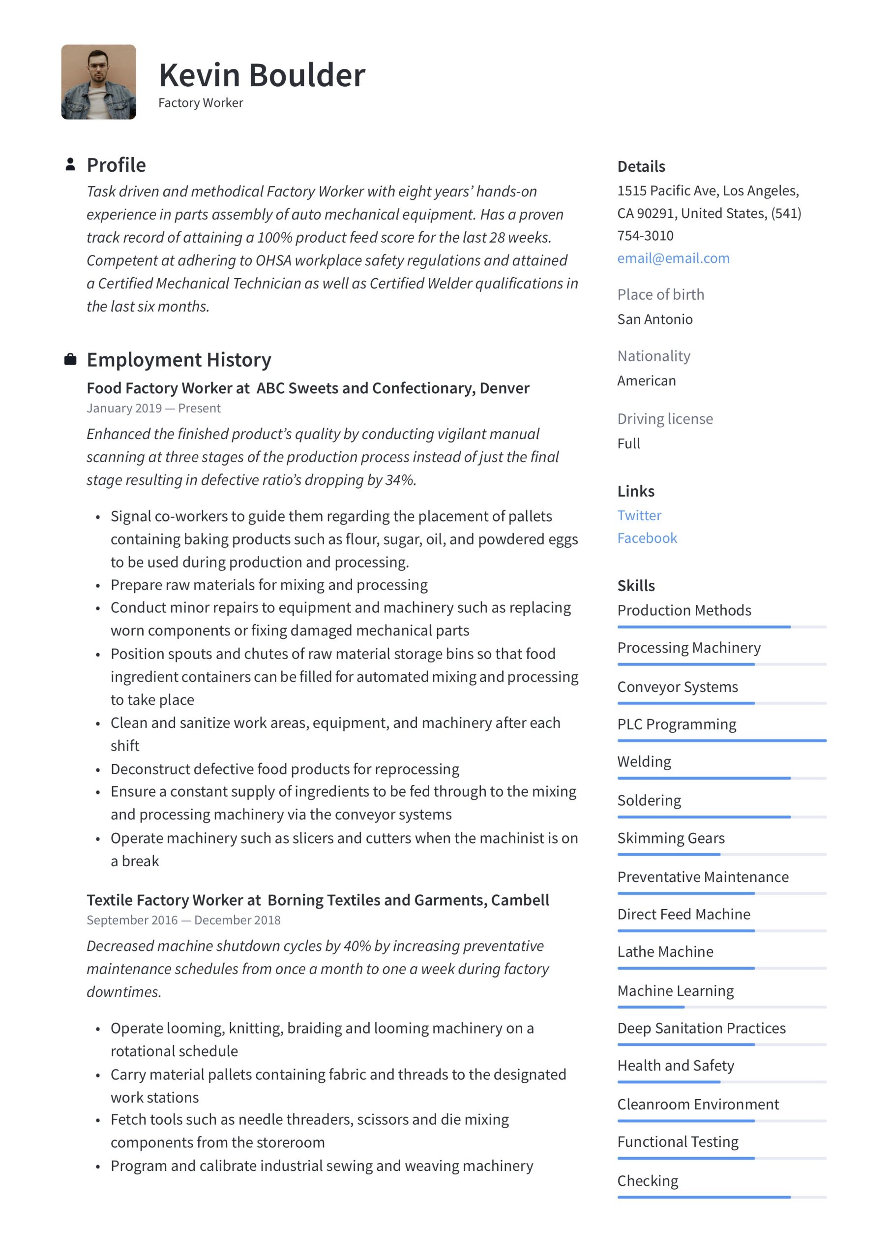 Free Sample Resume for assembly Line Worker Manufacturing Resume Examples & Guides 2022 Pdfs