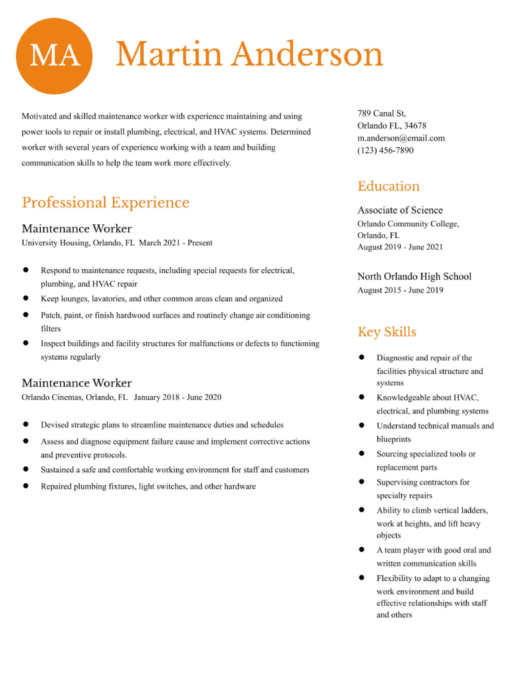 Free Sample Resume for Building Maintenance General Maintenance Worker Resume Examples In 2022 – Resumebuilder.com Free Sample Resume for Building Maintenance General Maintenance Worker Resume Examples In 2022 – Resumebuilder.com