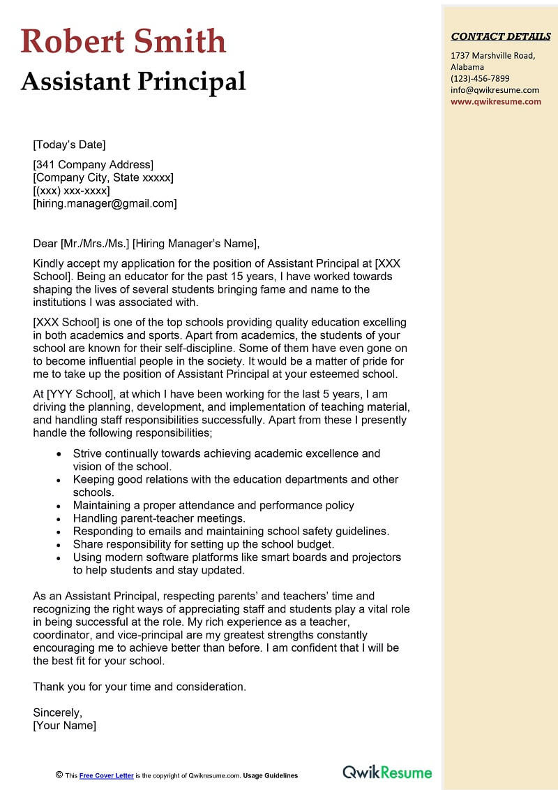 Gifted and Talented Administrative assistant Sample Resume assistant Principal Cover Letter Examples – Qwikresume