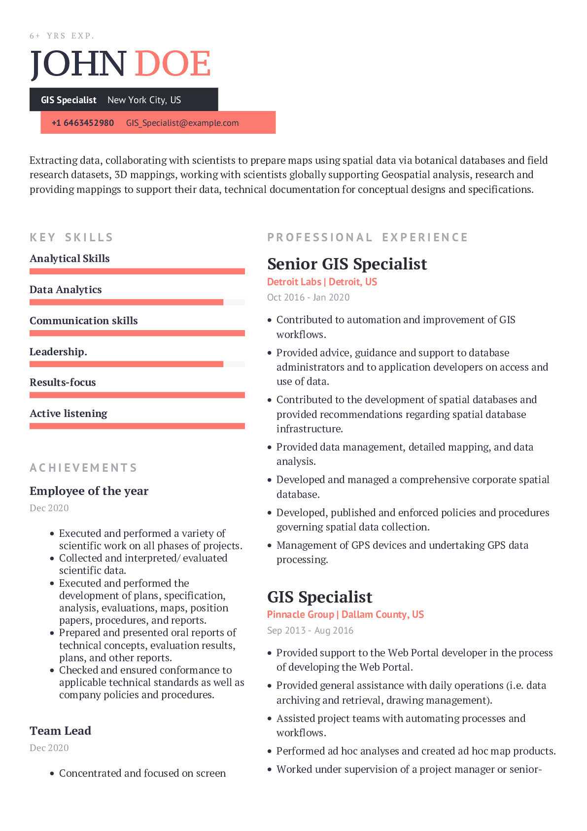 Gis Resume with No Experience Sample Gis Specialist Resume Example with Content Sample Craftmycv