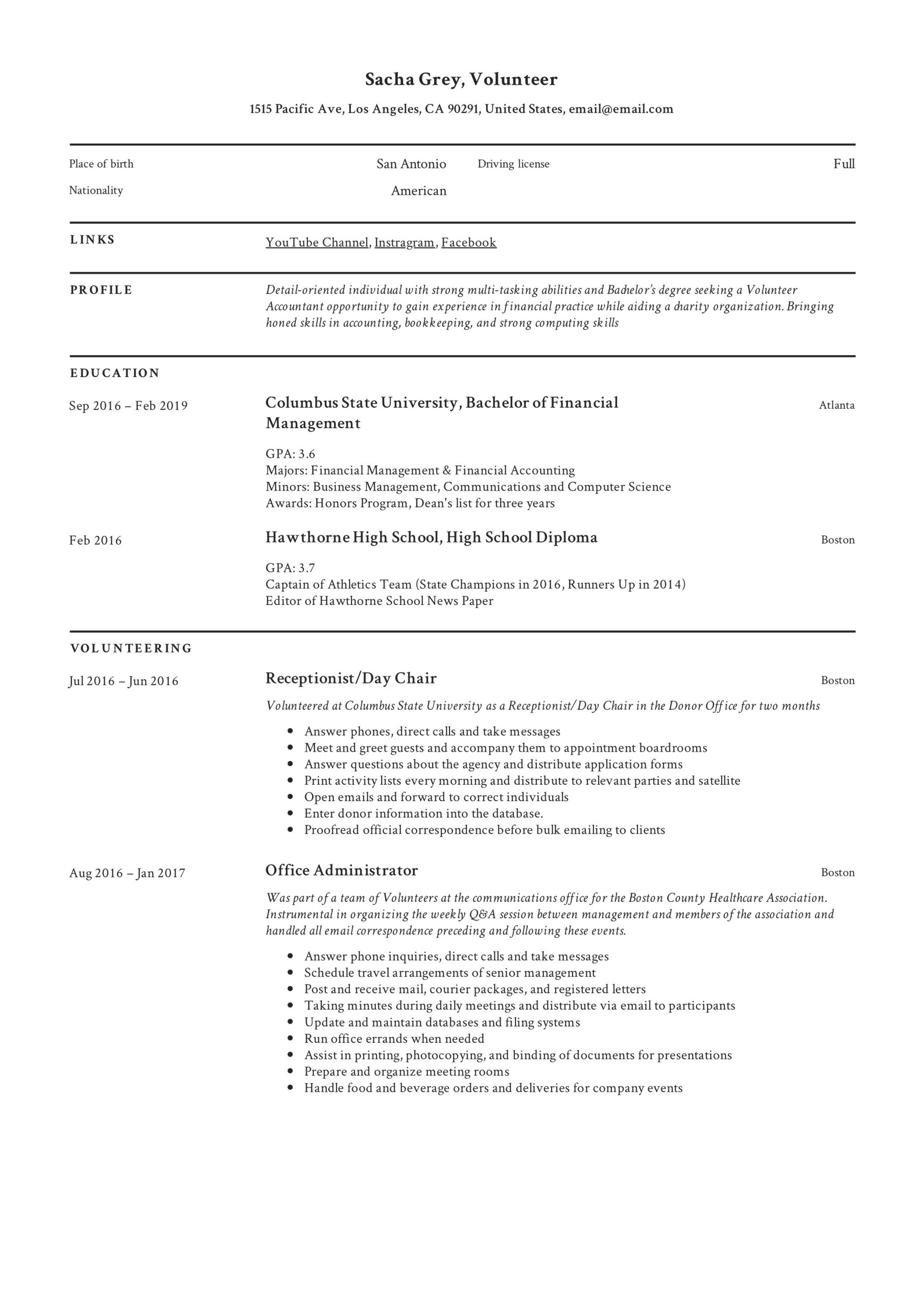 High School Student Volunteer Resume Sample Volunteer Resume Sample & Writing Guide –   Pdf’s 2019