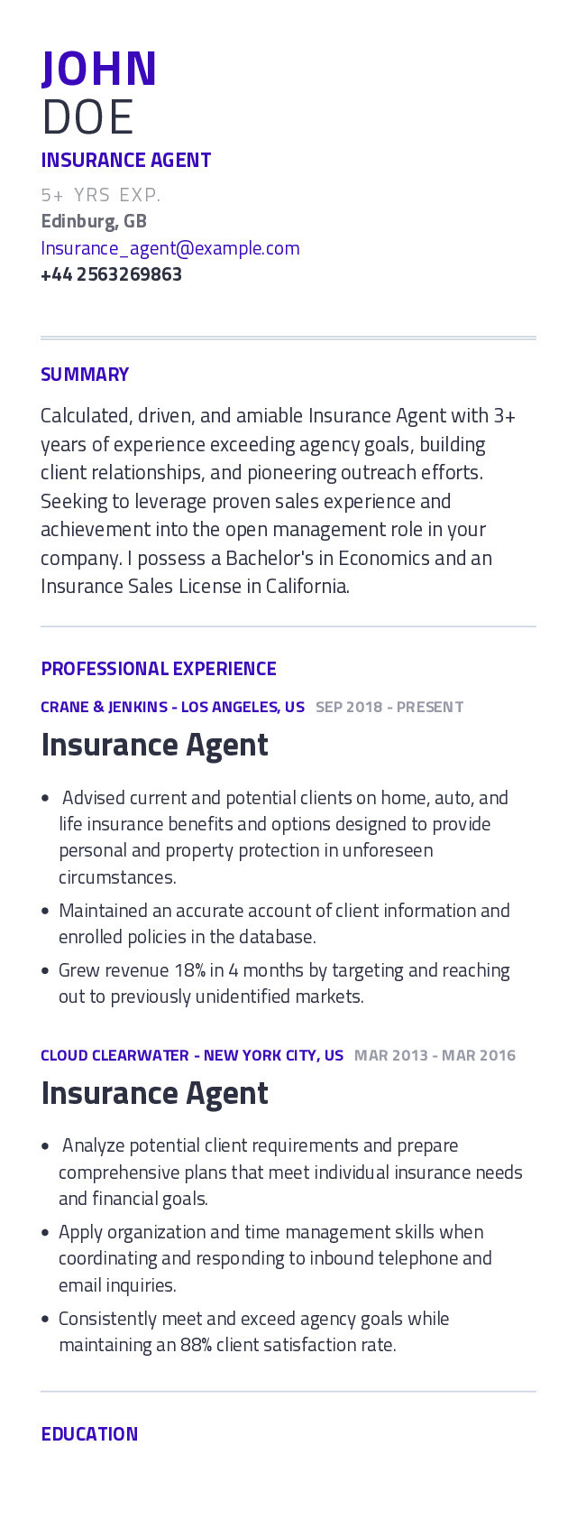 Ins Agent Agency Owner Resume Sample Insurance Agent Resume Example with Content Sample Craftmycv