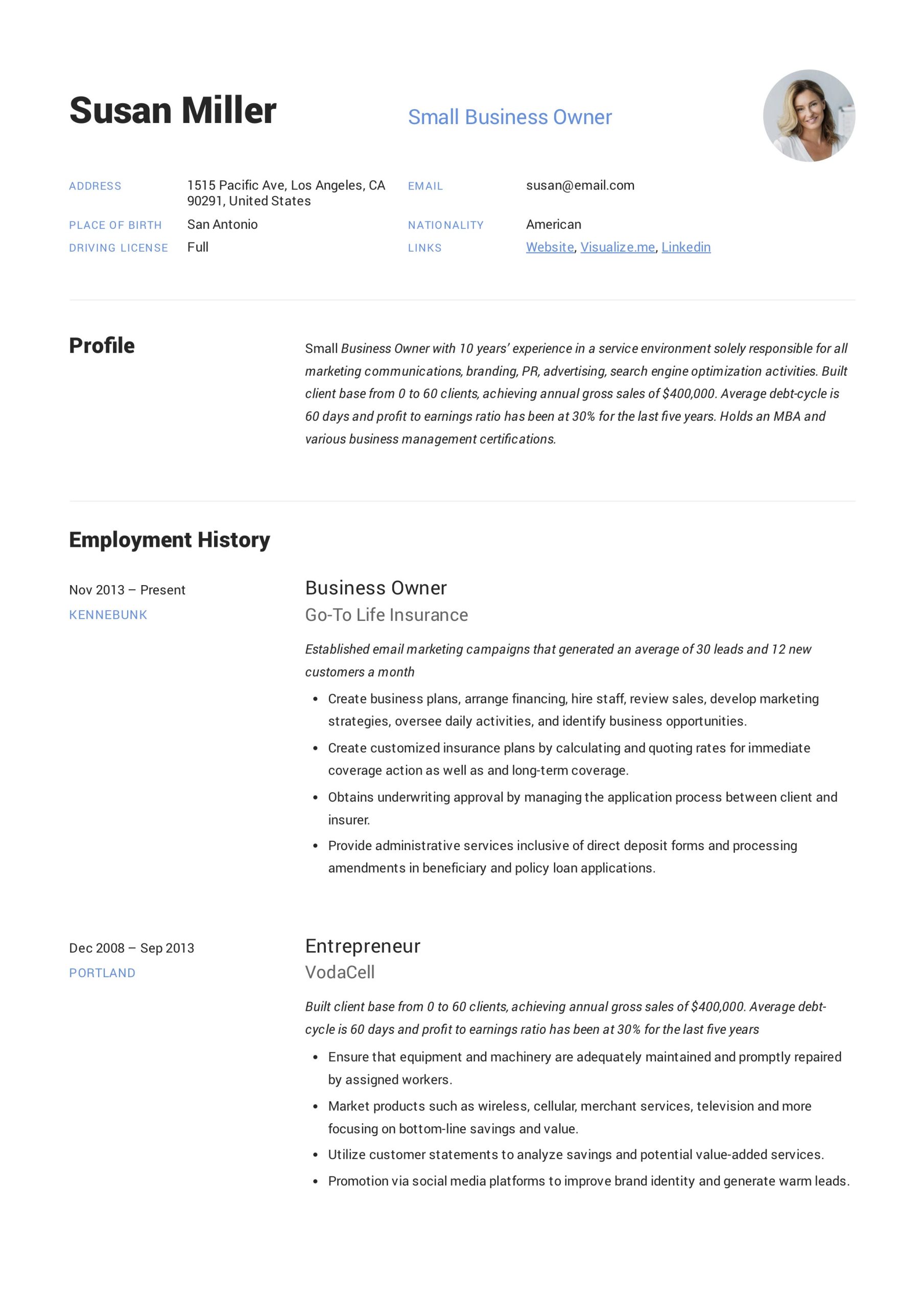 Ins Agent Agency Owner Resume Sample Small Business Owner Resumes  19 Examples Pdf 2022