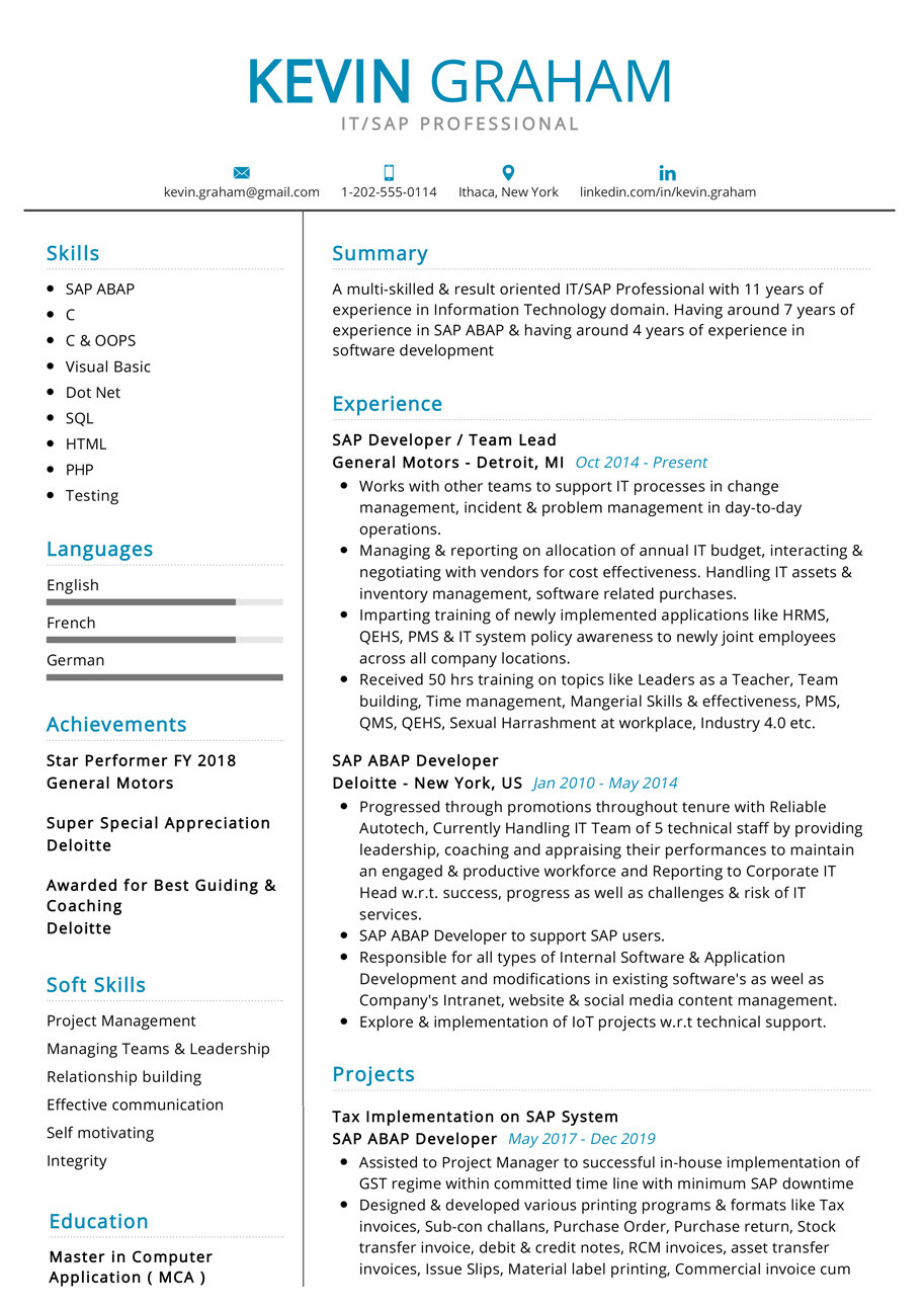 Latest Resume Samples for Mca Freshers Professional Sap Resume Sample 2022 Writing Tips – Resumekraft