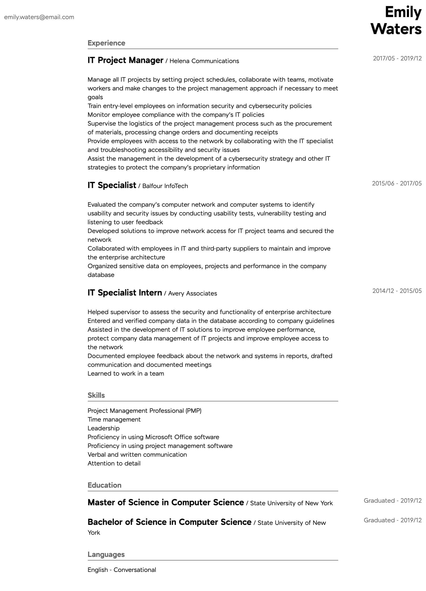 Network Security Project Manager Sample Resume It Project Manager Resume Samples All Experience Levels Resume …