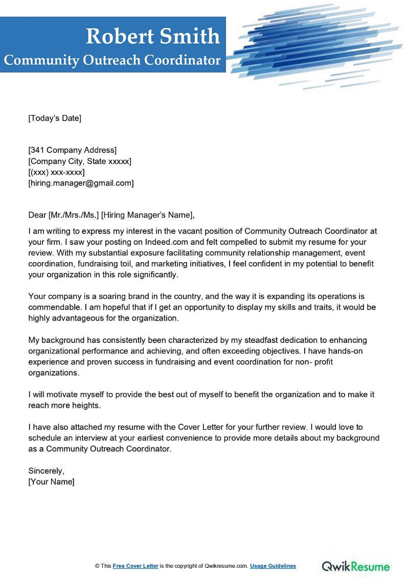 Outreach and Communications Coordinator Sample Resume Community Outreach Coordinator Cover Letter Examples – Qwikresume