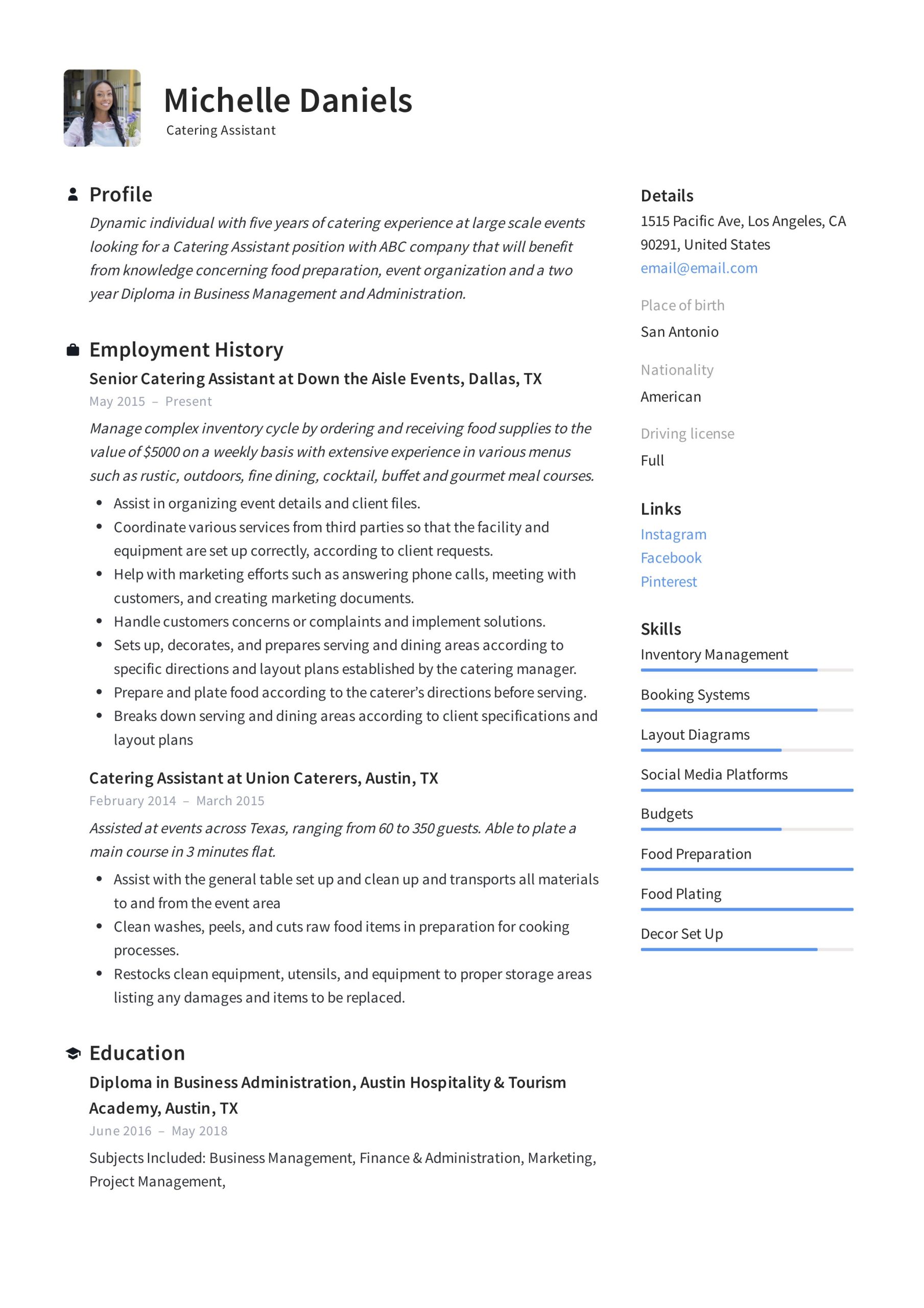 Outside Catering Sales Manager Resume Sample Guide: Catering assistant Resume [   12 Samples ] Pdf & Word 2022