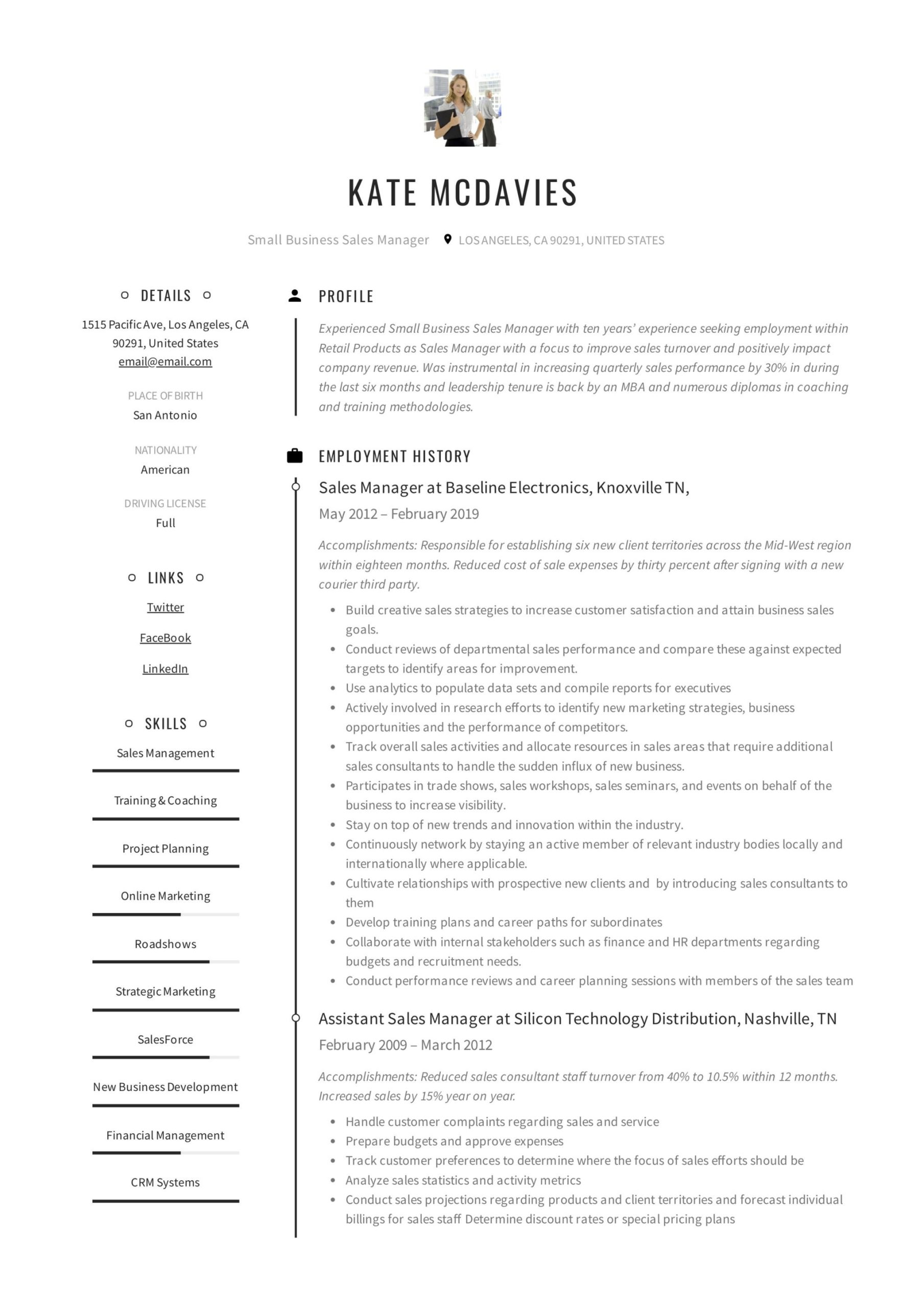 Outside Catering Sales Manager Resume Sample Guide: Small Business Sales Manager Resume [x12] Sample Pdf 2020