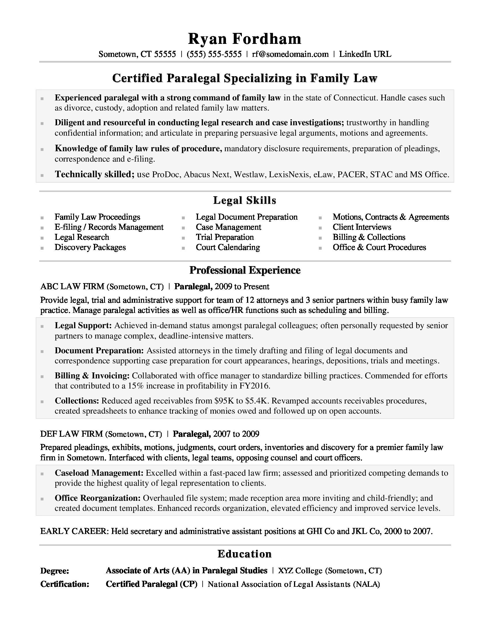 Professional Family Owned Resume Summary Sample Paralegal Resume Sample Monster.com