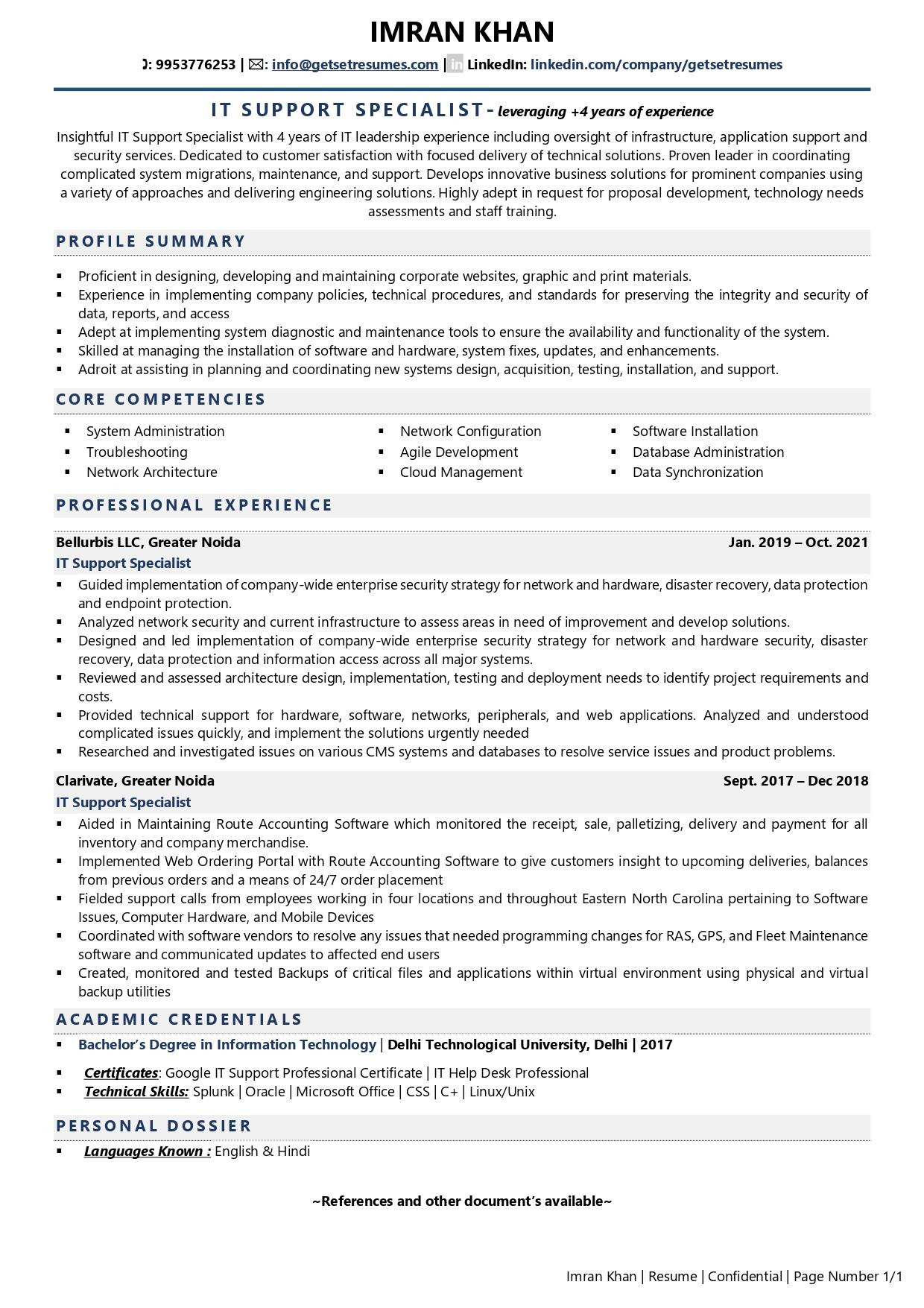 Professional Profile Sample for Resume It Technician assistance It Support Specialist Resume Examples & Template (with Job Winning …