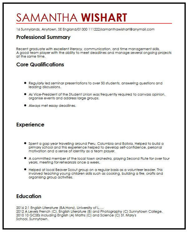 Professional Summary for Resume No Work Experience Sample Cv Sample with No Job Experience Myperfectcv