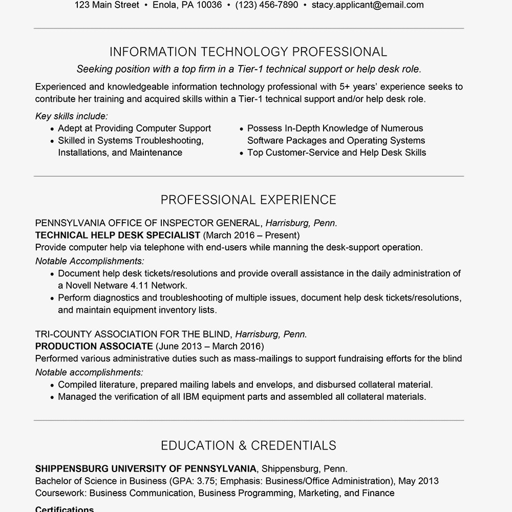 Professional Summary Resume Sample for It It Technician Resume Example with Summary Statement