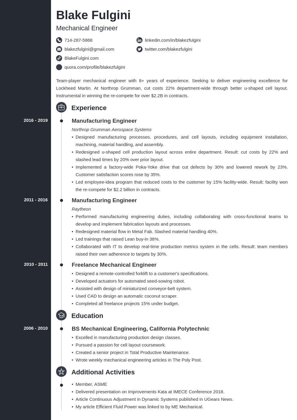 Professional Summary Resume Sample for Mechanical Engineer Mechanical Engineer Resume—examples and 25 Writing Tips