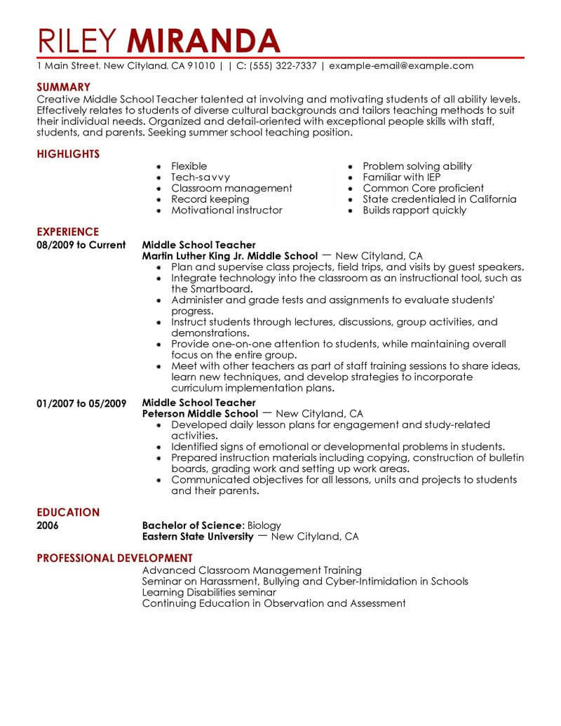 Professional Summary Resume Sample for Teachers Best Summer Teacher Resume Example From Professional