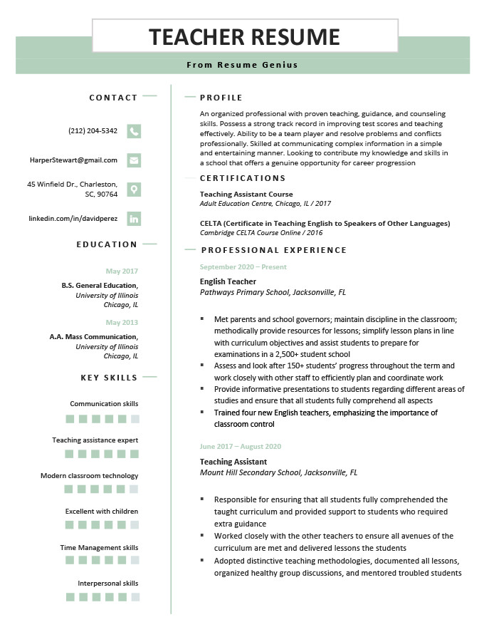 Professional Summary Resume Sample for Teachers Teacher Resume Samples & Writing Guide