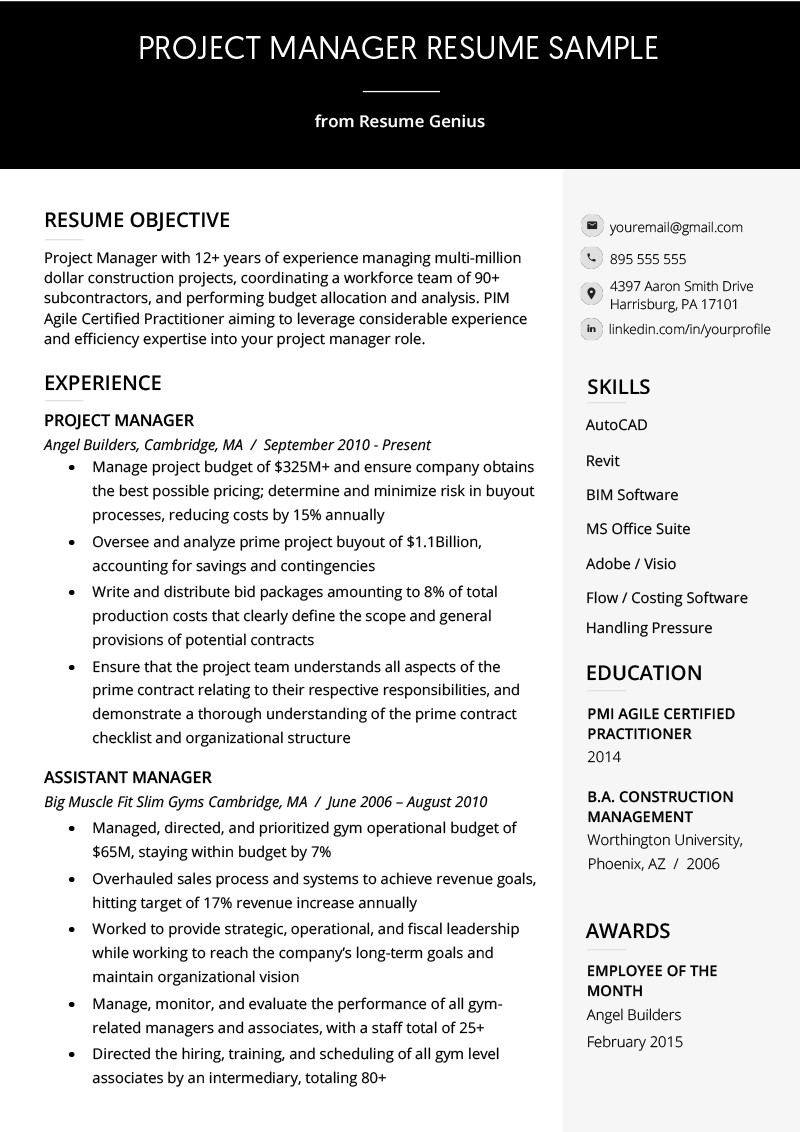 Project Management Resume Examples and Samples Project Manager Resume Sample & Writing Guide