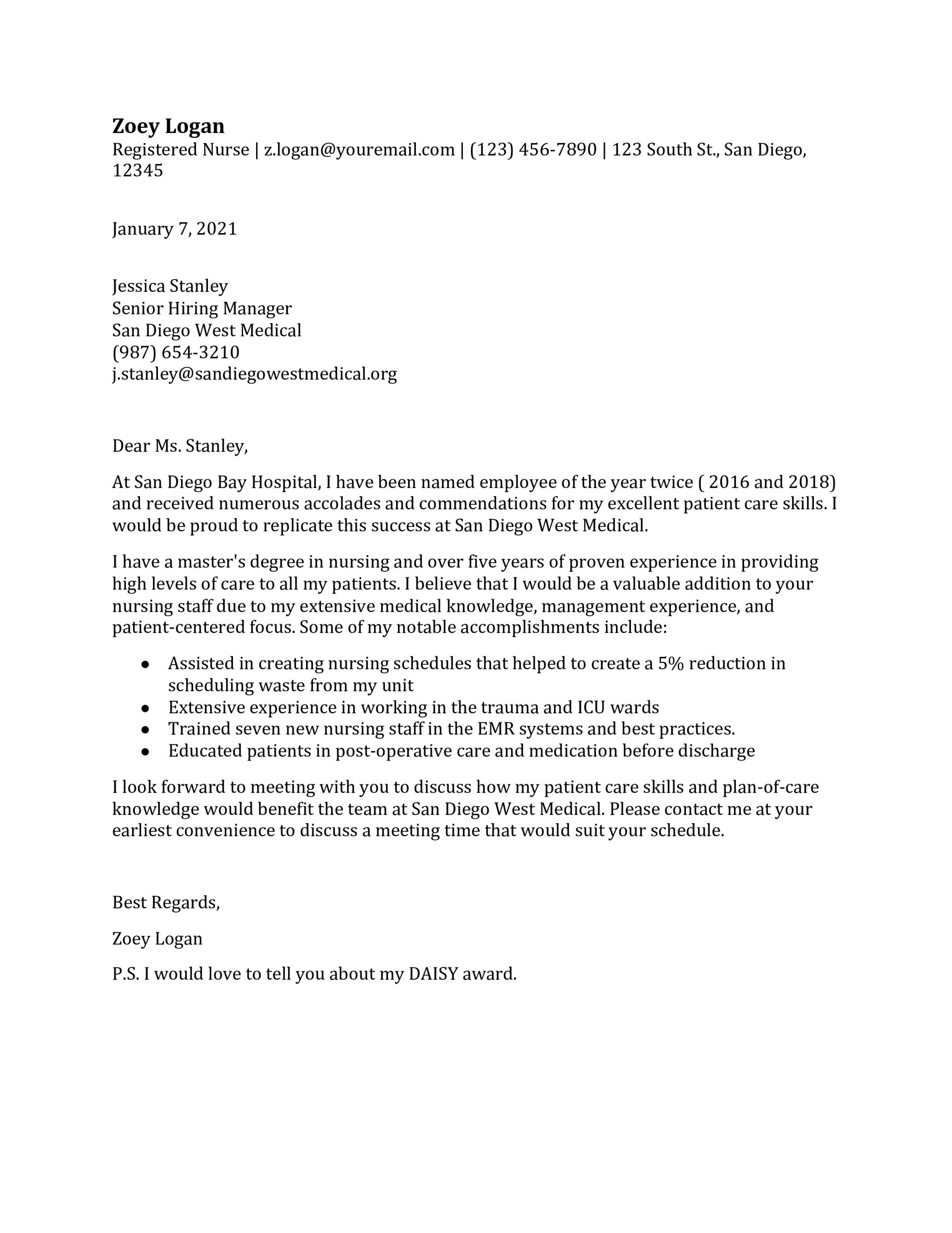 Registered Nurse Resume Cover Letter Samples Nursing Cover Letter Examples In 2022 – Resumebuilder.com