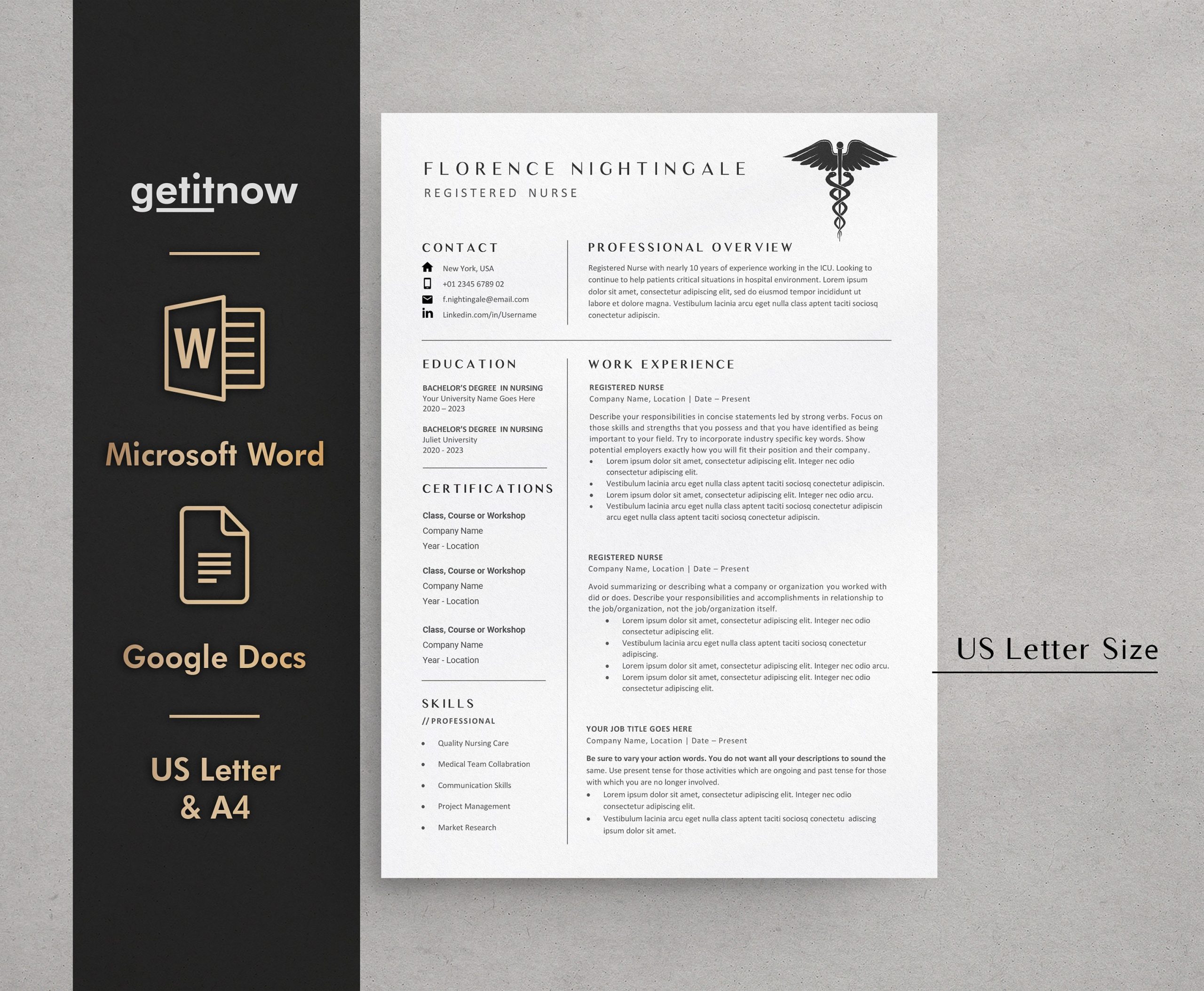 Registered Nurse Resume Sample format for 2023 Resume Template Nurse Doctor Resume Google Docs & Word – Etsy Uk