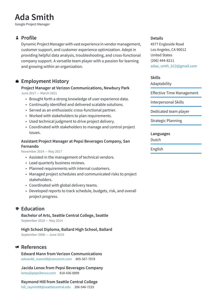Resume Sample for Candidate with Limited English Google Resume Examples & Writing Tips 2022 (free Guide) Â· Resume.io