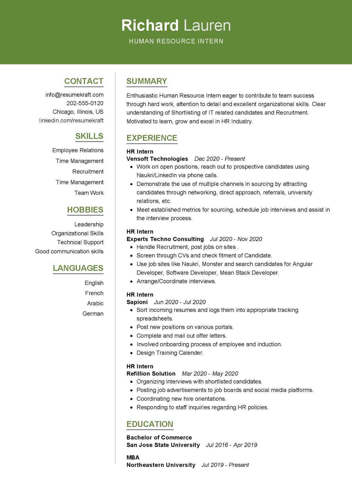 Resume Sample for Candidate with Limited English Human Resource Intern Resume Sample 2022 Writing Tips – Resumekraft