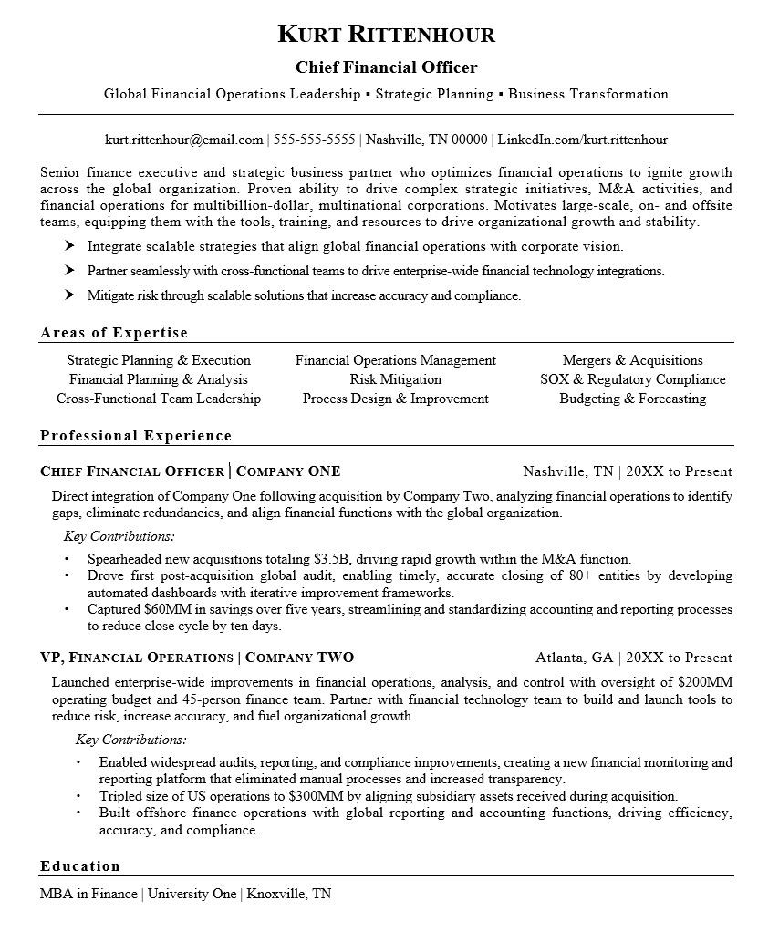 Resume Sample for Chief Accounting Officer Cfo Resume Example Monster.com