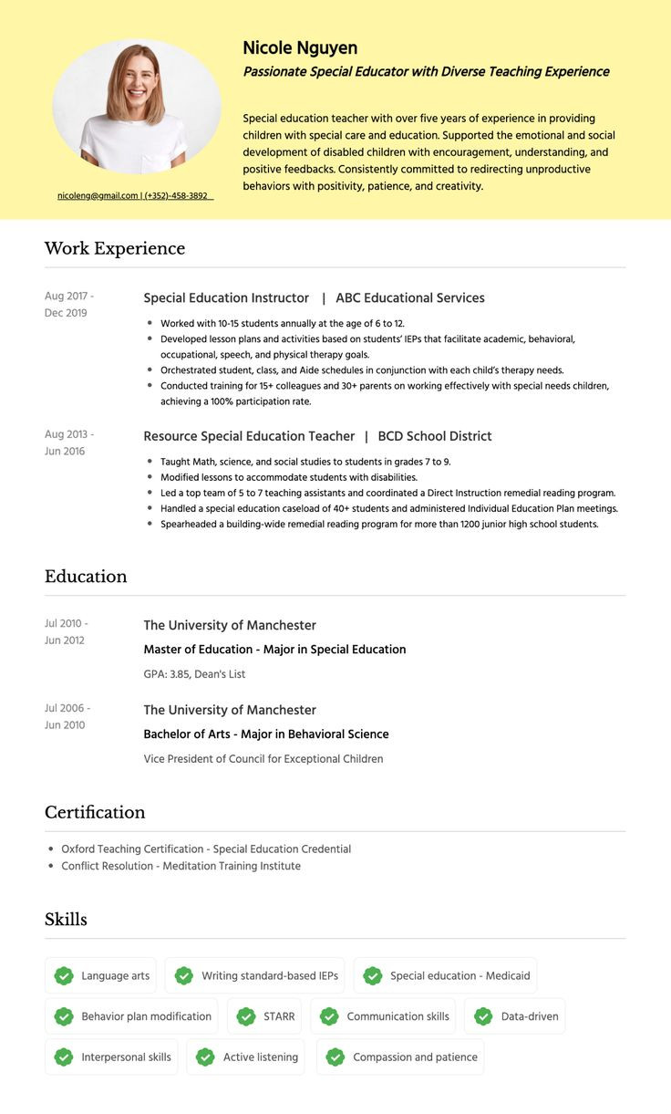 Resume Samples for Developmental Disability Professional Special Education Teacher Resume: Templates & Examples …