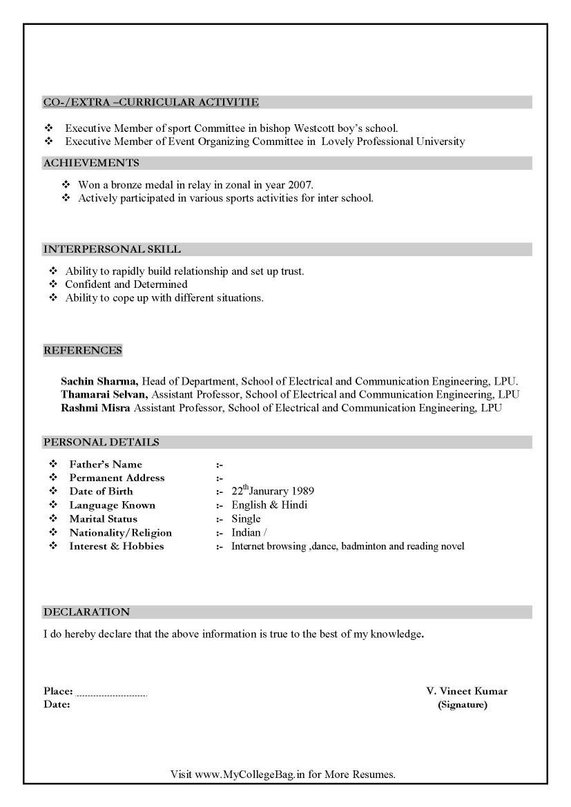 Resume Samples for Ece Engineers Freshers Sample Resume for Be Ece Passed Candidates – 2022 2023 Eduvark