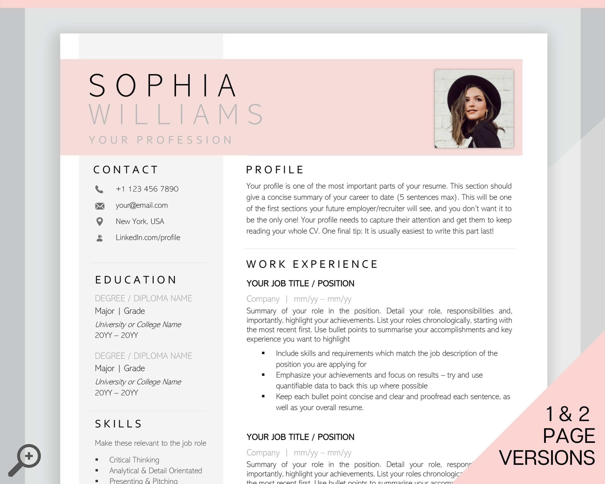Resume Samples to Get Jb In Usa Professional Resume Template Word. Cv Template Professional – Etsy.de