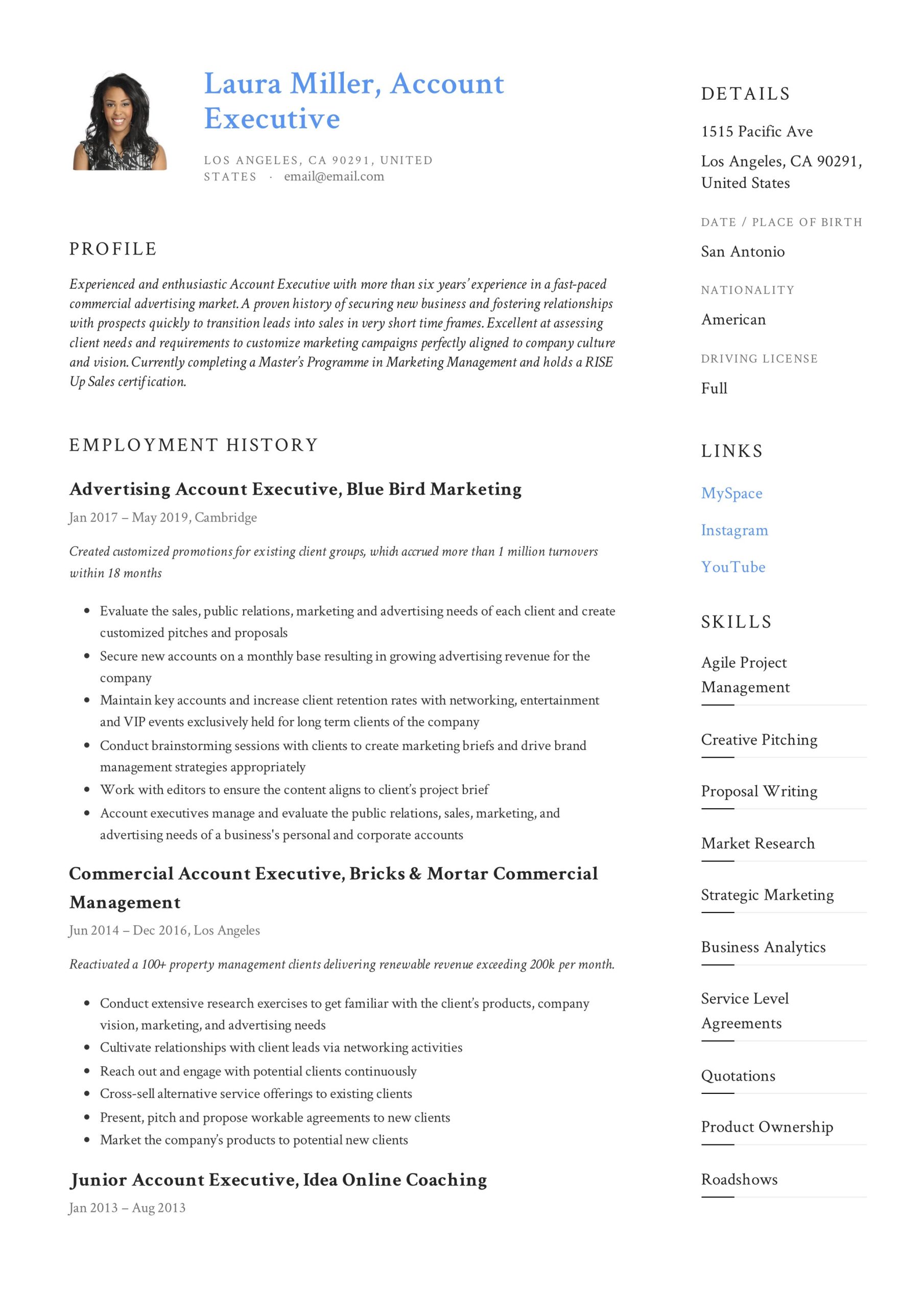 Sample Account Executive for Advertising Agency Resume Account Executive Resume & Guide 18 Templates 2022