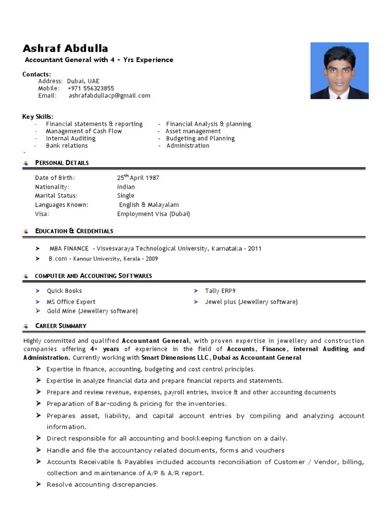 Sample Accountant Resume format In India Accountant Cv Pdf Accounting Financial Statement