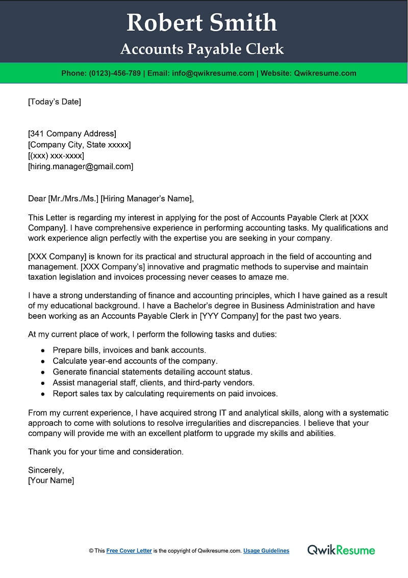 Sample Accounting Clerk Resume Cover Letter Accounts Payable Clerk Cover Letter Examples – Qwikresume Sample Accounting Clerk Resume Cover Letter Accounts Payable Clerk Cover Letter Examples – Qwikresume