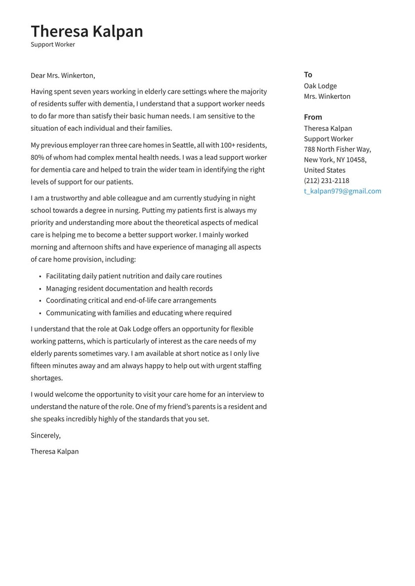 Sample Cover Letter for Psw Resume Support Worker Cover Letter Examples & Expert Tips [free] Â· Resume.io