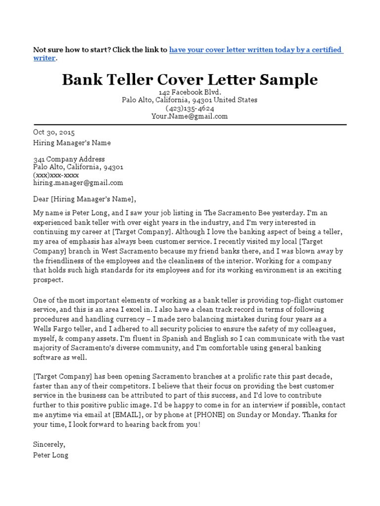 Sample Cover Letter for Resume Bank Teller Bank Teller Cover Letter Sample Msword Download Pdf RÃ©sumÃ© Banks