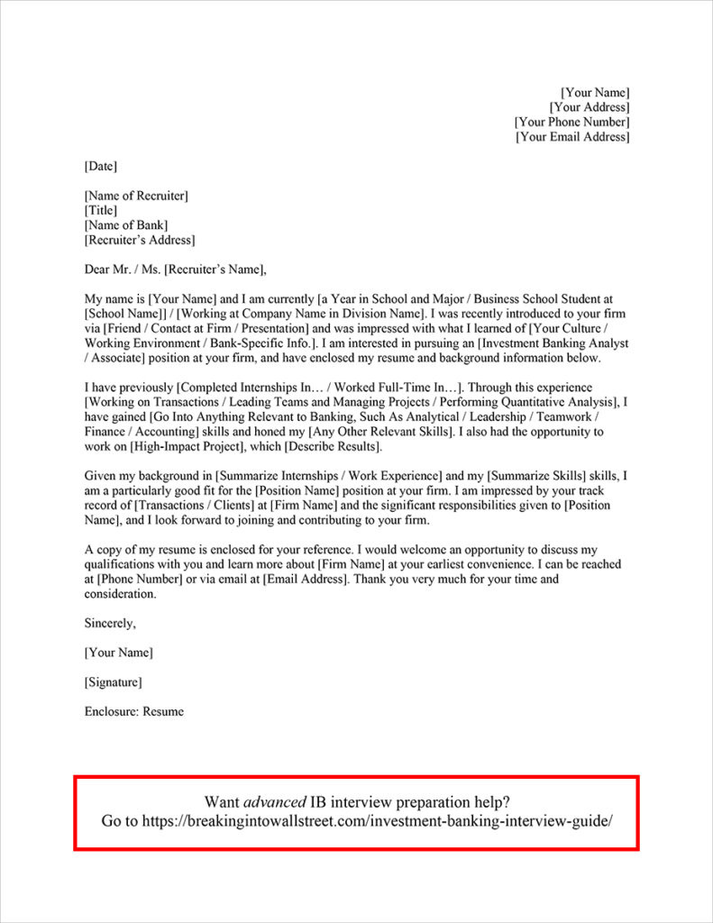 Sample Cover Letter for Resume Banking Investment Banking Cover Letter Template & Tutorial
