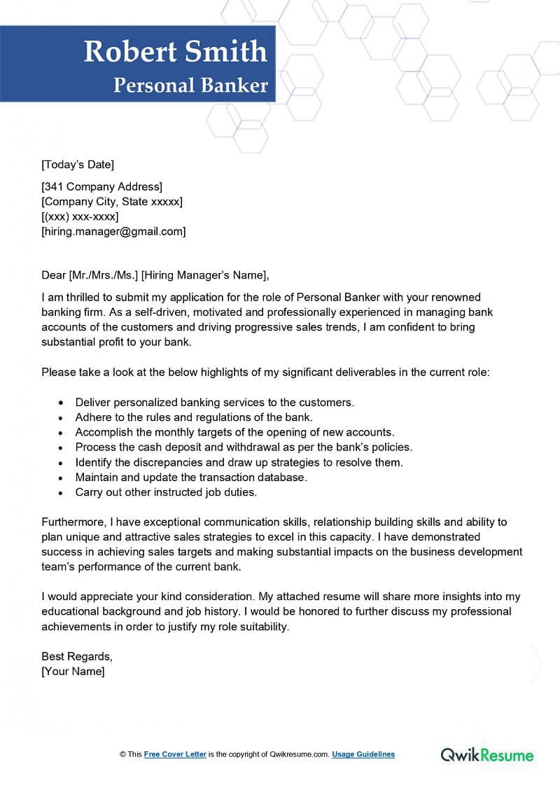 Sample Cover Letter for Resume Banking Personal Banker Cover Letter Examples – Qwikresume