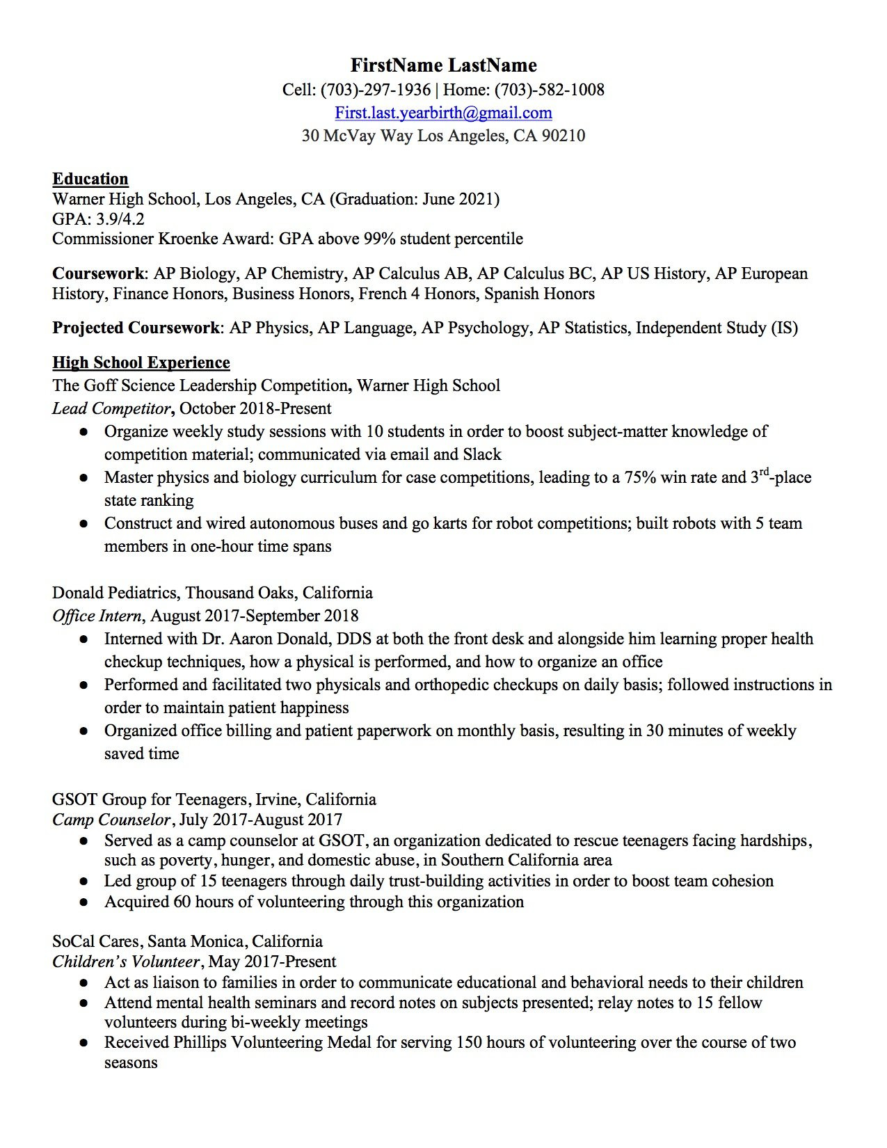 Sample High School Resume Admitted to Ivy League High_school_resume_template â Transizion