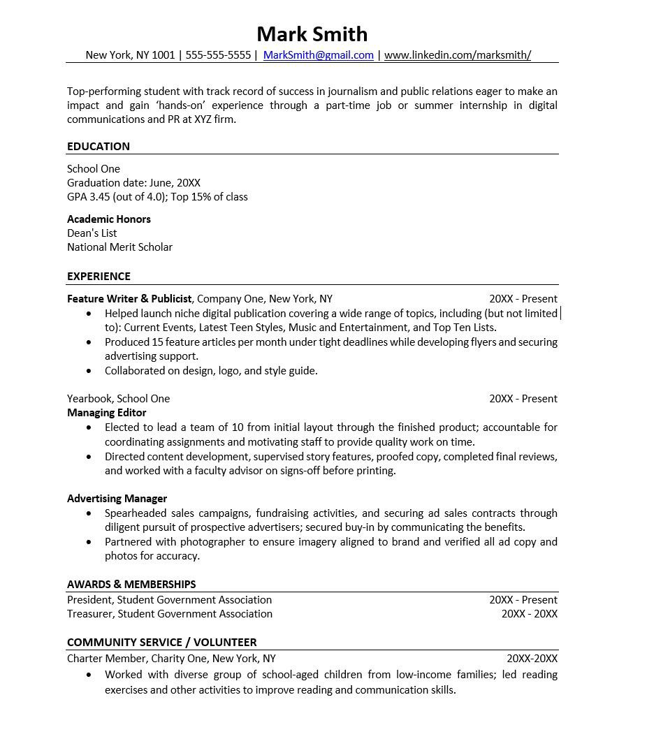 Sample High School Resume to Get Into College High School Resume Template Monster.com
