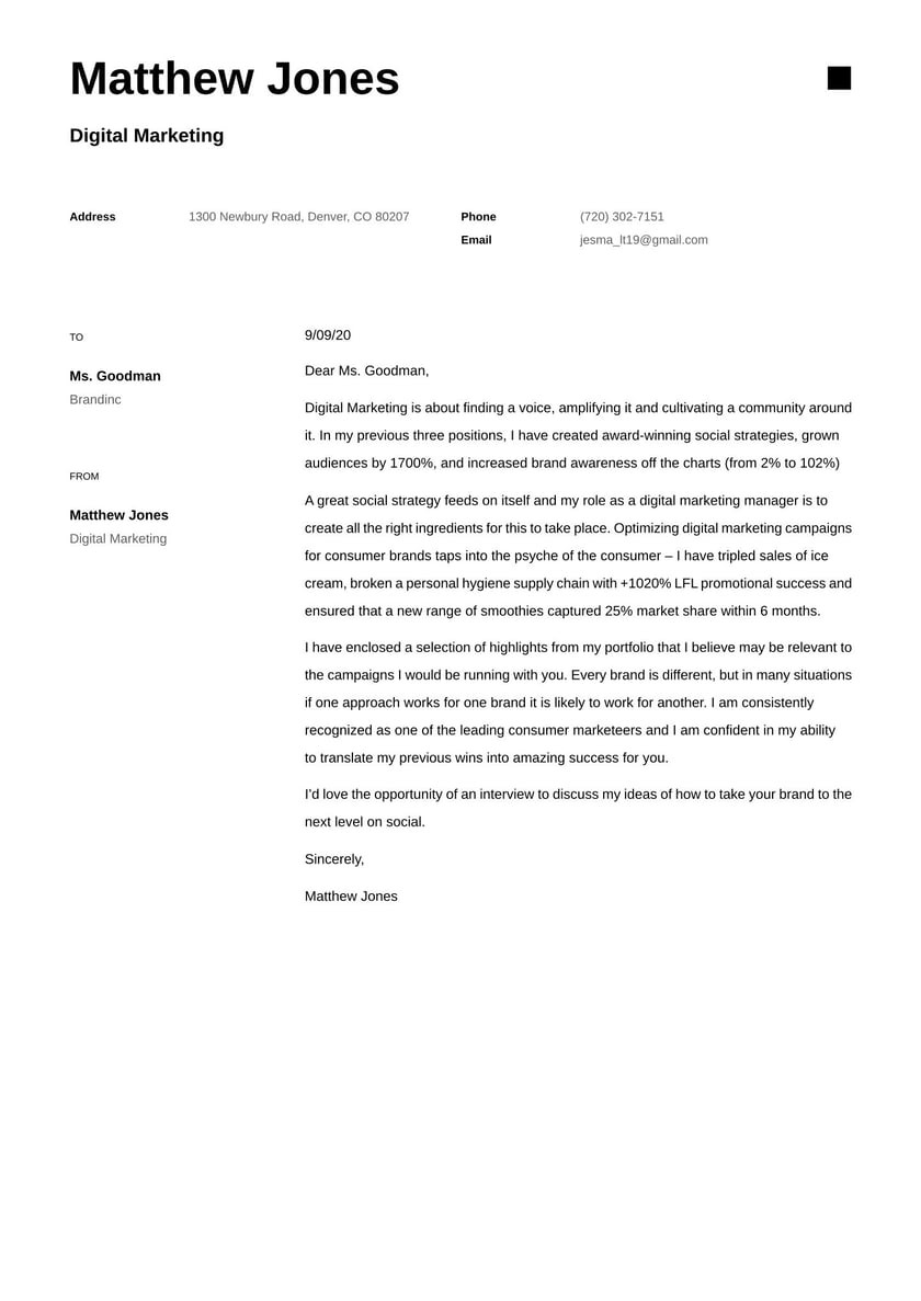 Sample Marketing Cover Letter for Resume Digital Marketing Cover Letter Examples & Expert Tips [free]