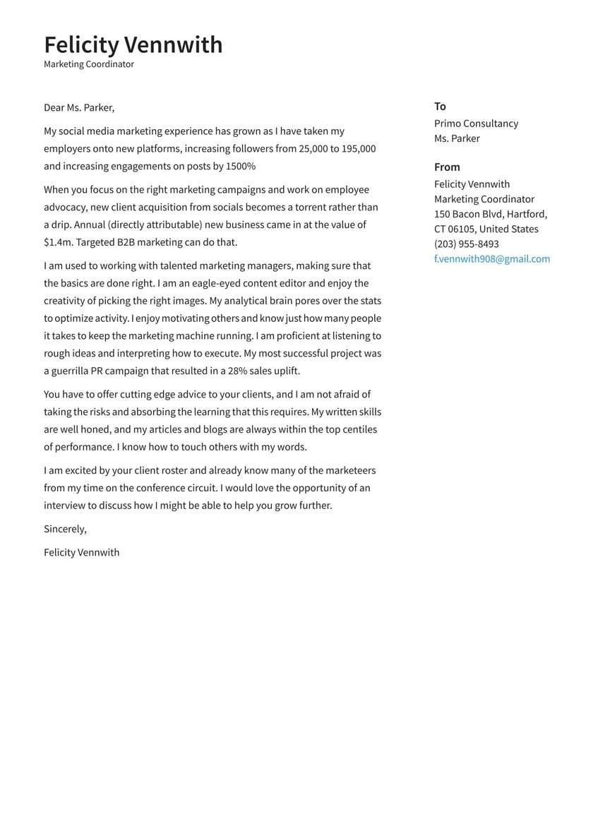 Sample Marketing Cover Letter for Resume Marketing Coordinator Cover Letter Examples & Expert Tips [free]