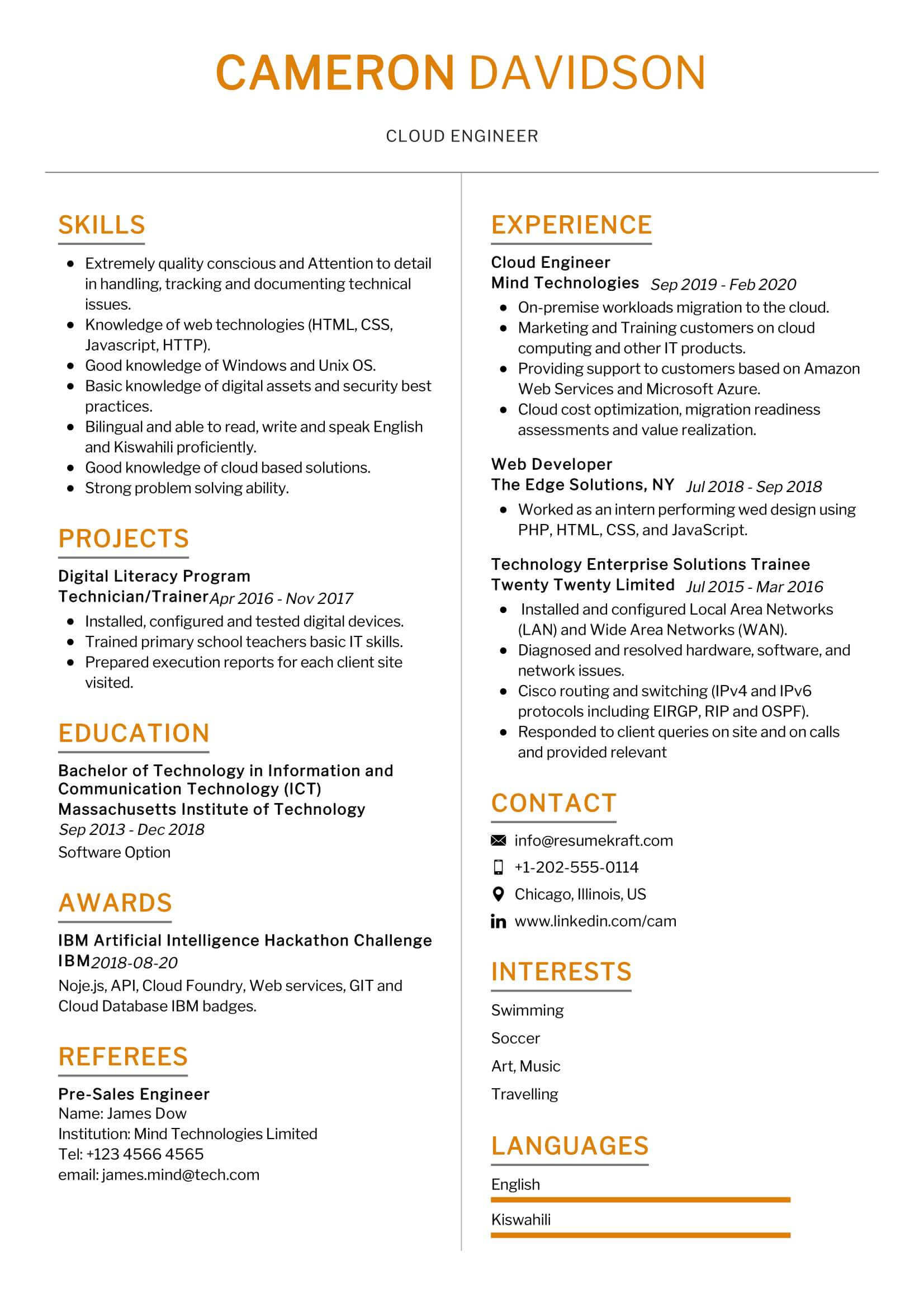 Sample Ms Azure Cloud Engineer Resume Cloud Engineer Resume Sample 2022 Writing Tips – Resumekraft
