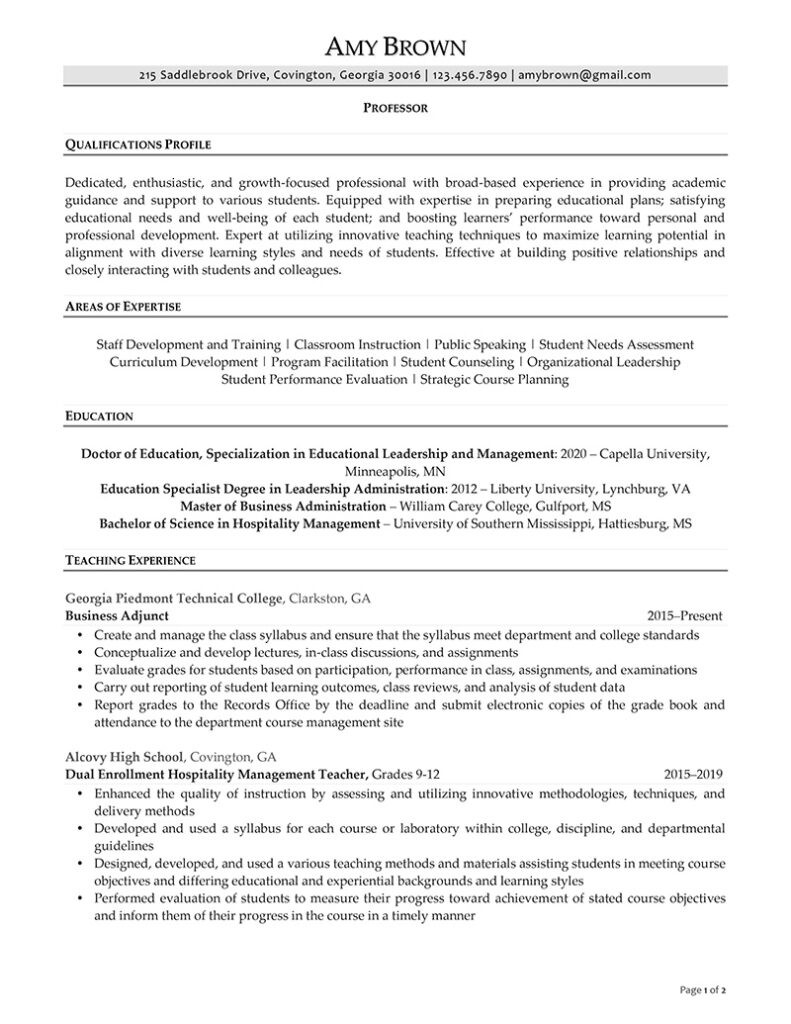 Sample Of A Faculty Adjunct Resume Faculty Resume Example Resume Professional Writers