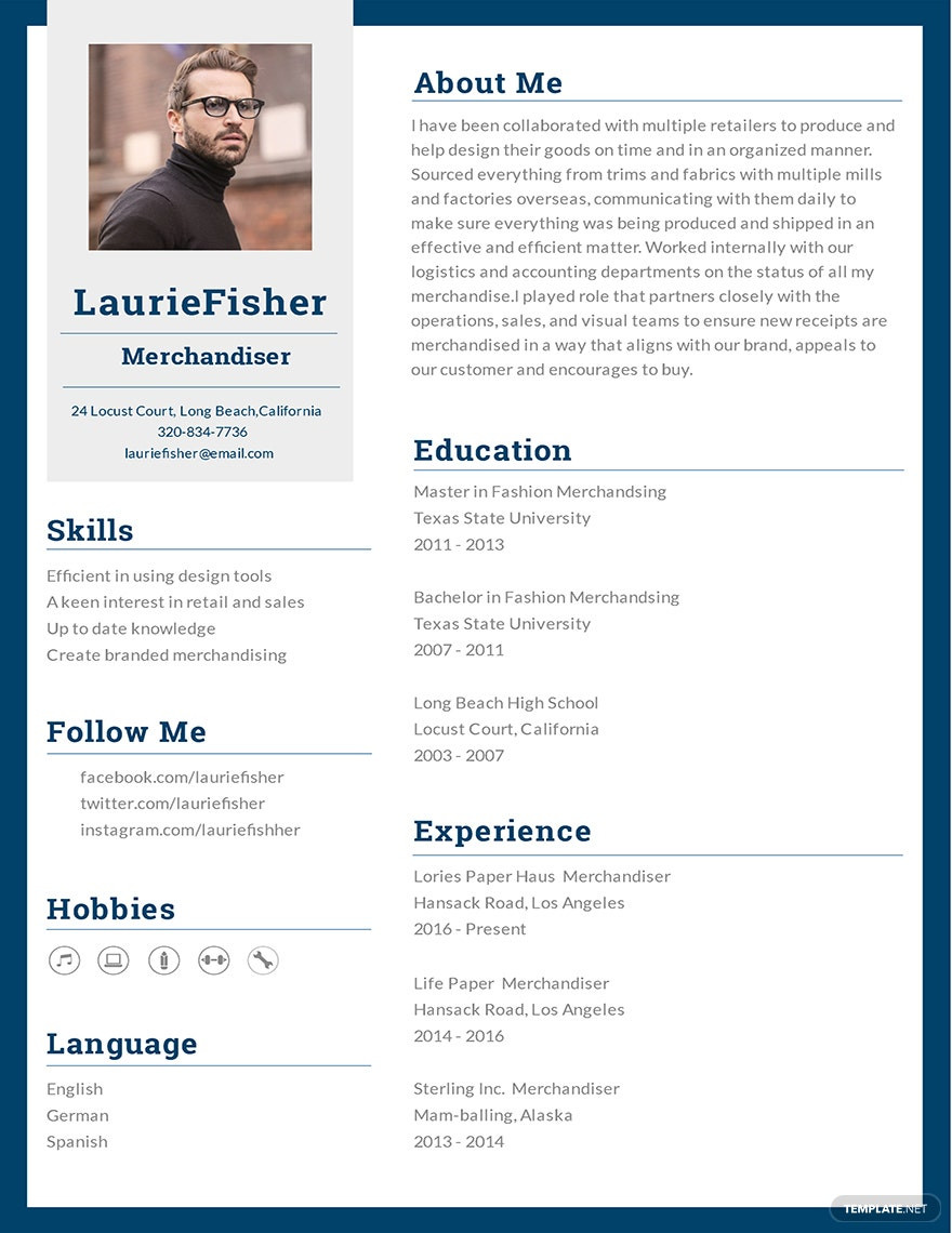 Sample Of A Field Merchandiser Resume Garment Merchandiser Resume Template – Illustrator, Indesign …