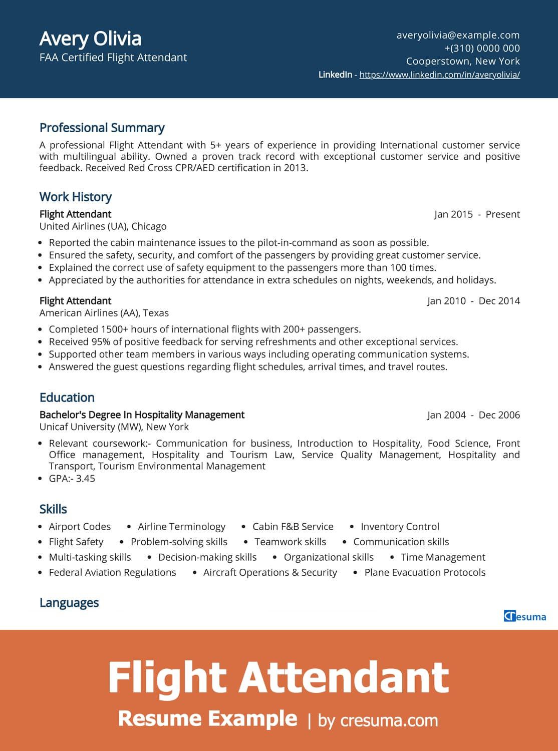 Sample Of A Flight attendant Resume Flight attendant Resume Example 2022