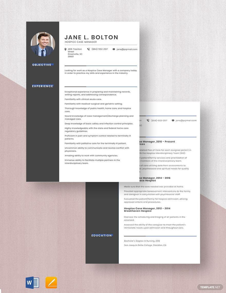 Sample Of Hospice Case Manager Resume Free Free Hospice Case Manager Resume Template – Word, Apple Pages …