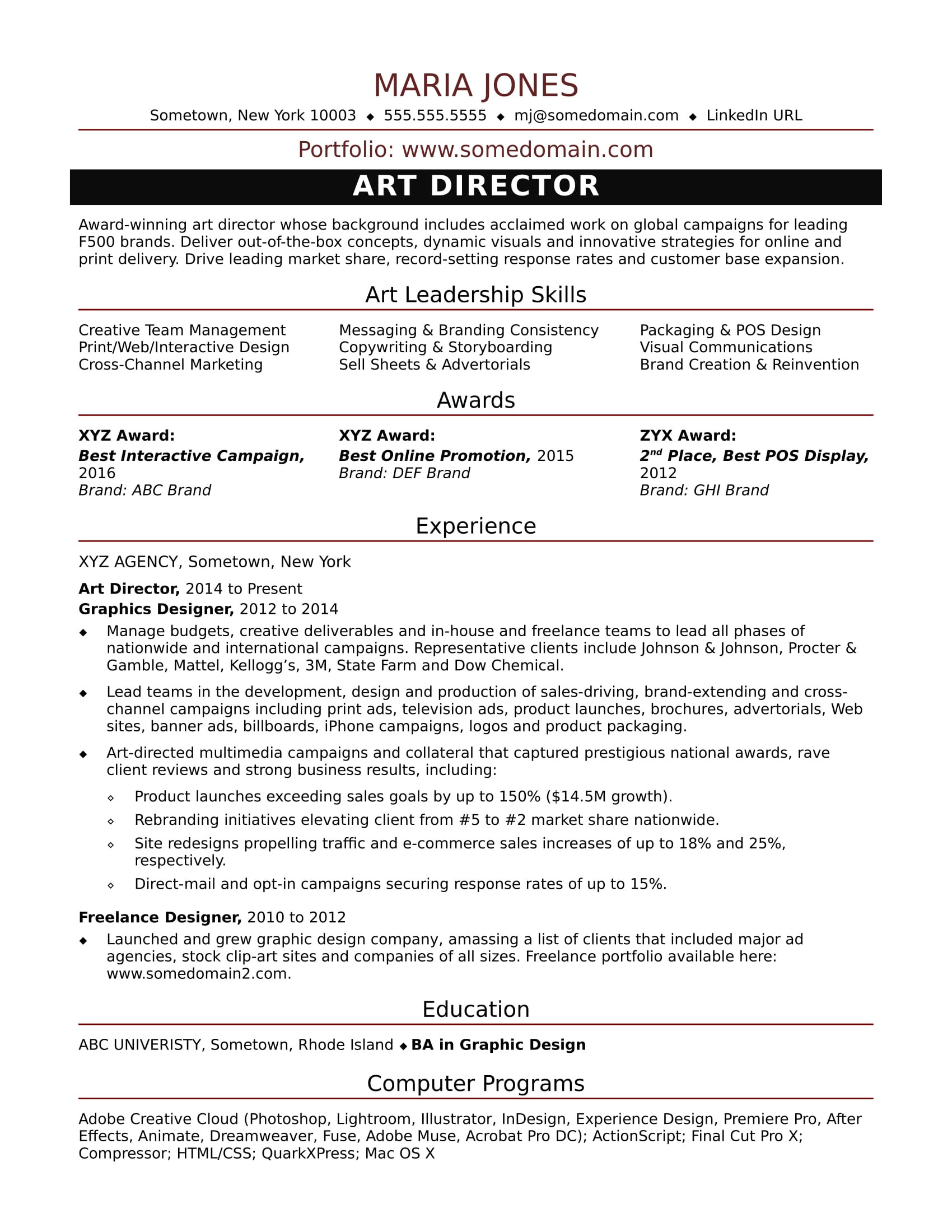 Sample Of Resume Of Promotional Products with Logo Specialist Sample Resume for A Midlevel Art Director Monster.com